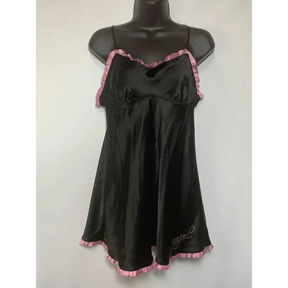 Vintage Victoria's Secret Angels Black and Pink Chemise Size Medium